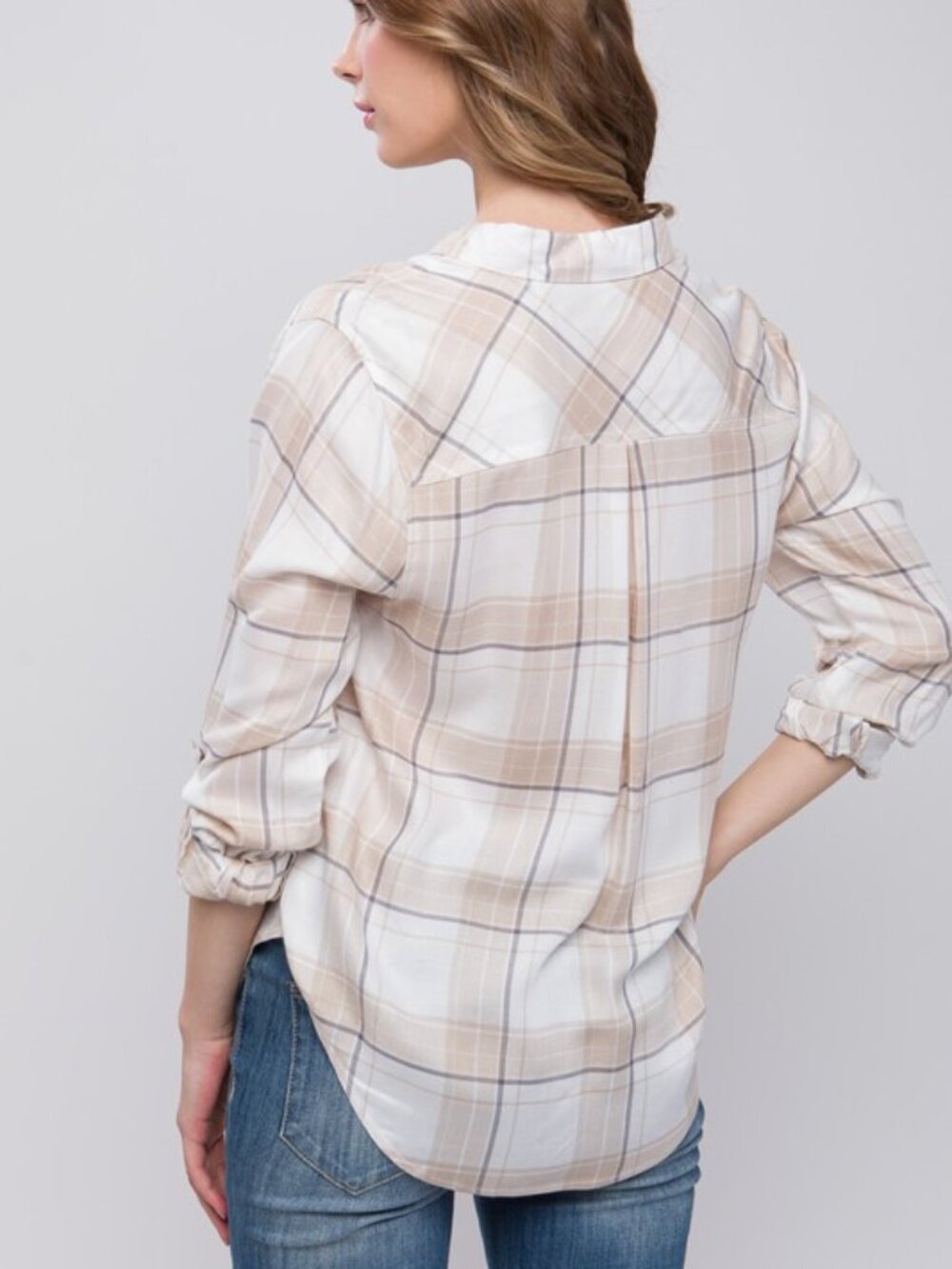 Lightweight Plaid Button-Up - Khaki - Picture 8 of 11